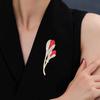 Lady Lapel Brooch Red Tulip Shape Rhinestone Decor Suit Coat Collar Formal