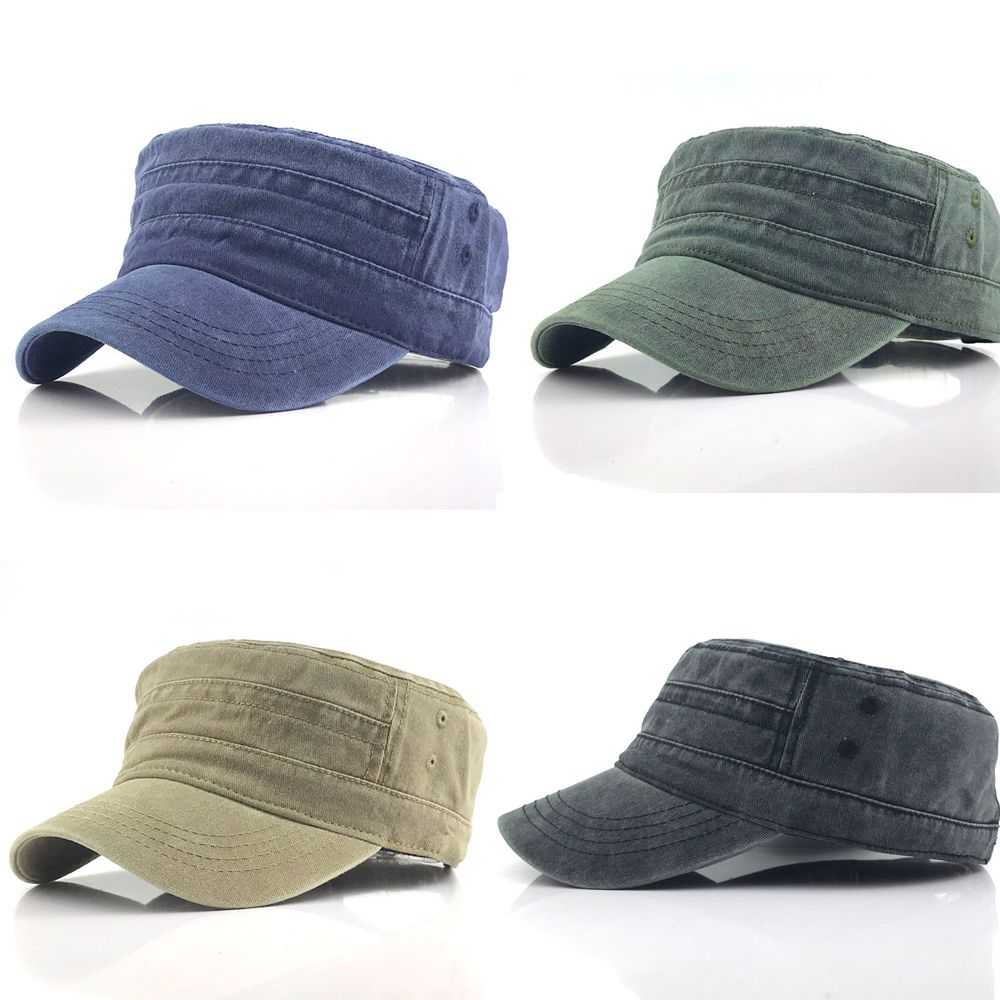 Classic Solid Color Sun Unisex Flat Male Army Cap Polyester Men's Hat