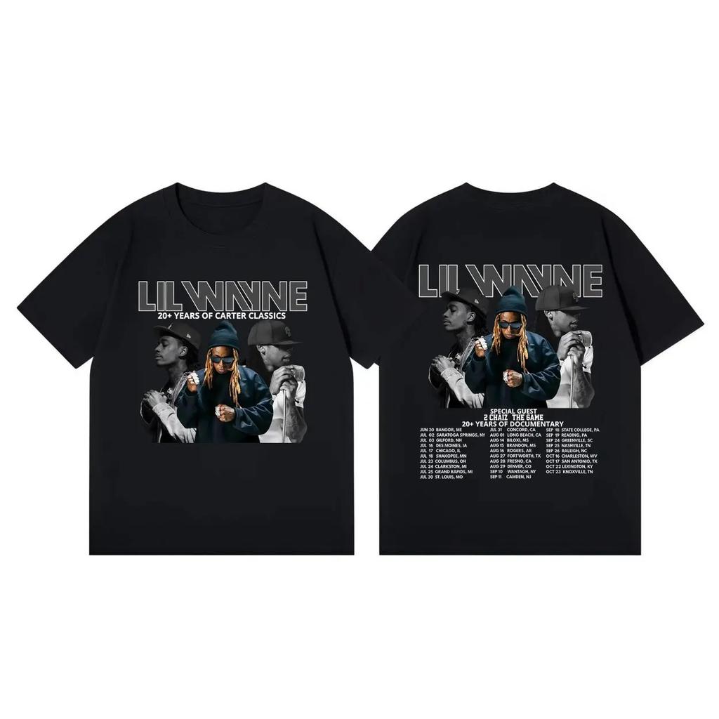 Летняя Повседневная Мода Свободная Футболка Рэпер Lil Wayne Тур 2026 Графические Футболки Унисекс Женские Хип-Хоп Винтажные Футболки с Коротким Рукавом