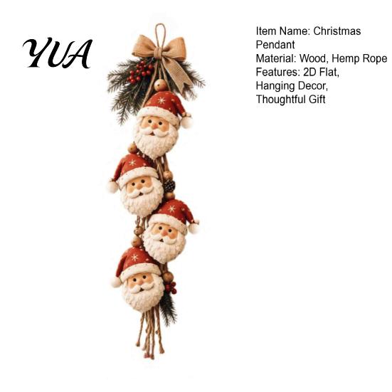 Reusable Christmas Hanging Decor Santa Claus Ornament, 2D Flat Tree Decoration, Rustic Wood Accents Wall Sign with Pine Branches & Berries for Holiday