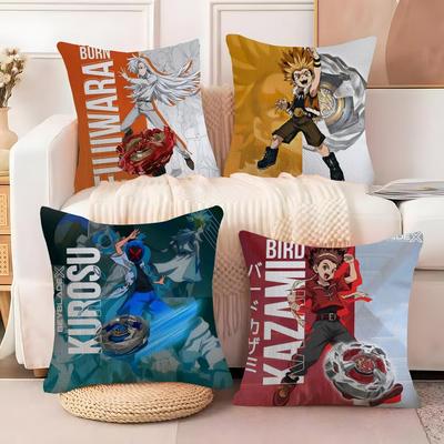 Anime B-Beyblade Burst Pillow Case Anti-dustmite Pillowcase Invisible Zipper Silky Short Plush Sofa Cushion Cover