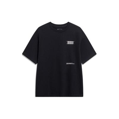 Футболка унисекс с коротким рукавом и заниженной линией плеч Li Ning CF Letter Round Neck, черная, AHSUB19-2