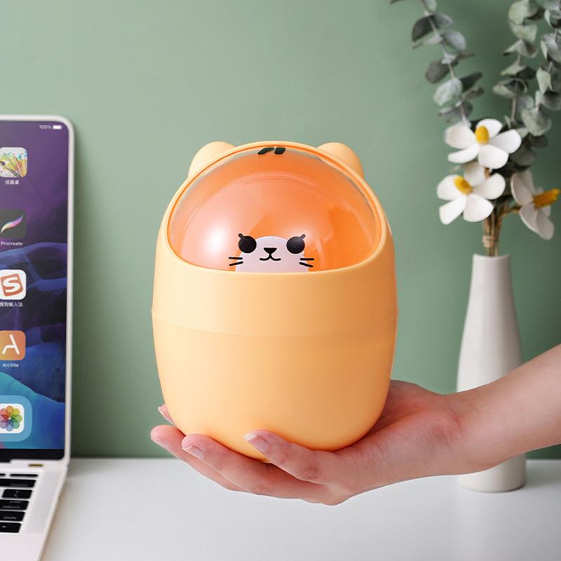 Милый мультяшный контейнер для хранения с крышкой, мусорная корзина для рабочего стола, ведро для хранения мусора, мини-кисти, контейнер для макияжа для дома