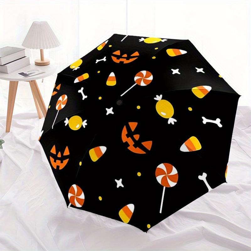 1pc Halloween Candy Automatic Open/Close Umbrella with One-Touch Button, Compact Folding Canopy, Sturdy 8-Rib Windproof Design -054