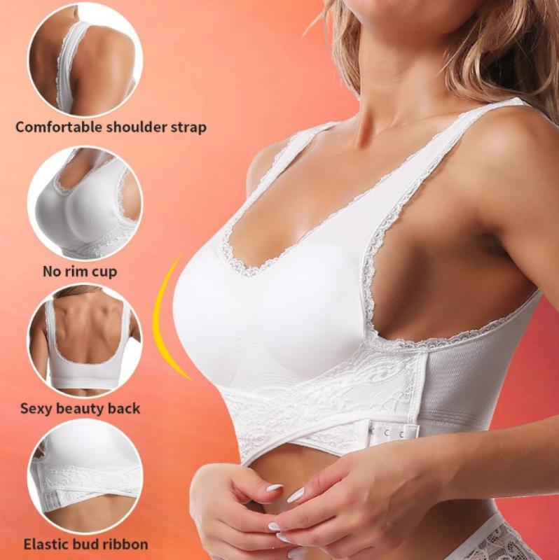 Women Brassiere Large Size Comfortable Seamless Underwear Wireless Brassiere Gathered Push Up Bralette Front Buckle Cross Back Bra Womens Lingerie