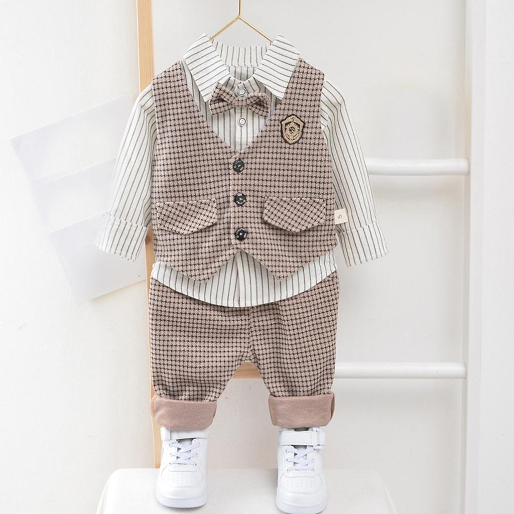Модный костюм для мальчиков, комплект из трех предметов для новорожденных и детской одежды