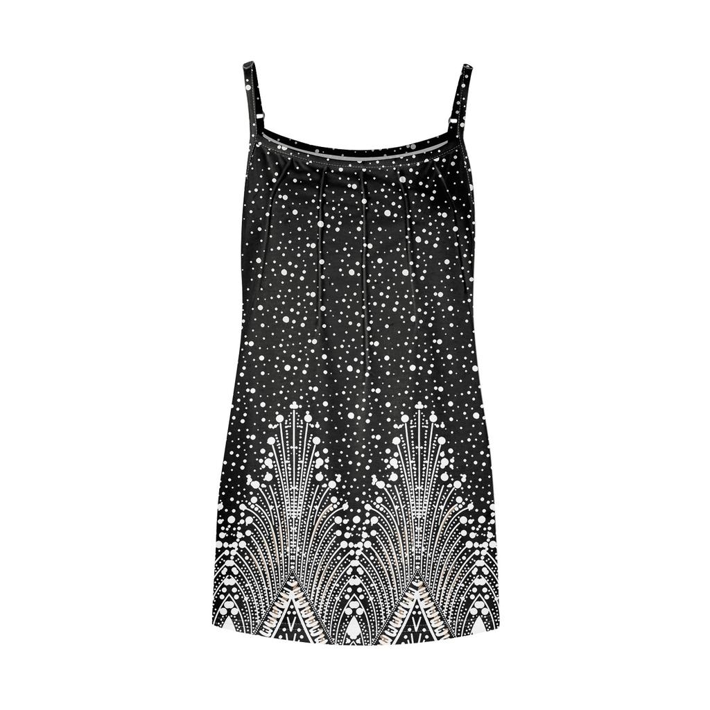 Womens Summer Tank Tops Pleated O Neck Printing Casual Top Tank Tops For Women Loose Fit Sleeveless Shirts