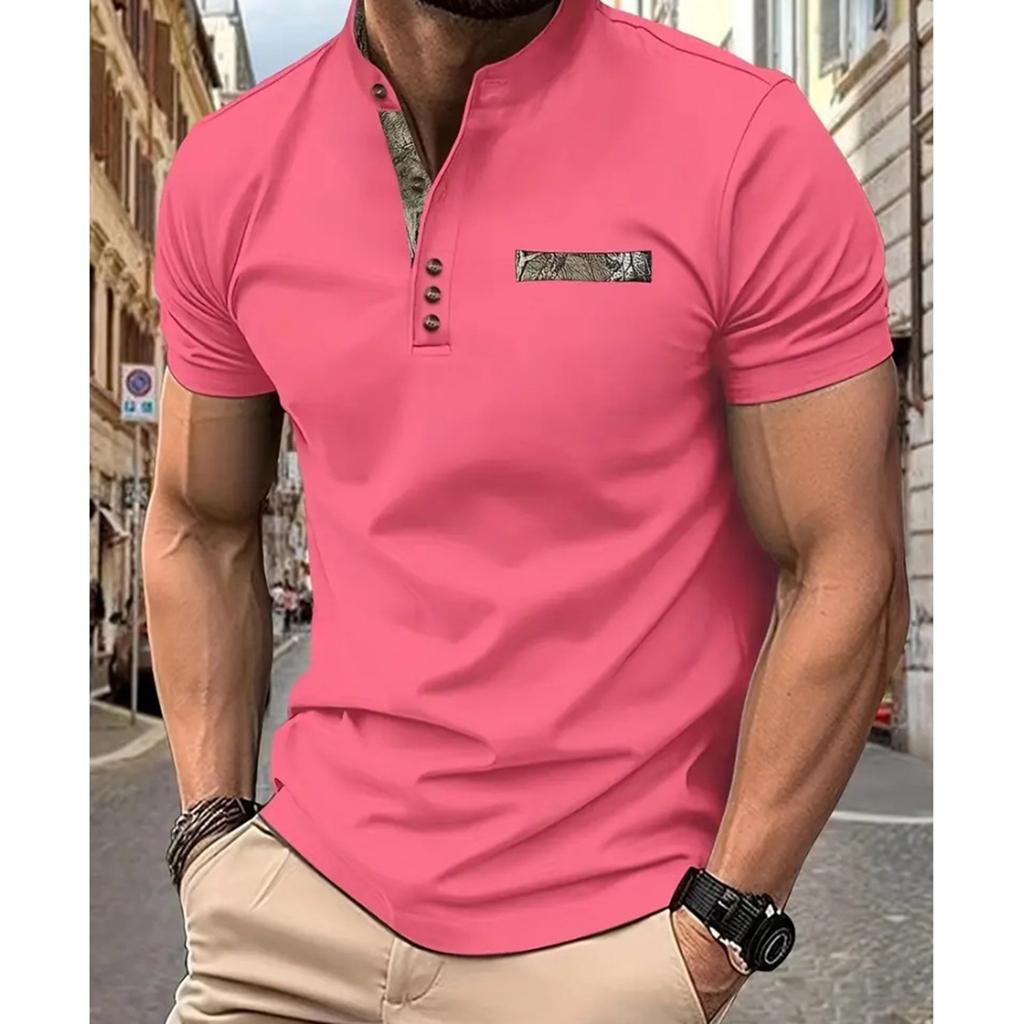 Летний новый мужской повседневный воротник-стойка с коротким рукавом воротник рубашки