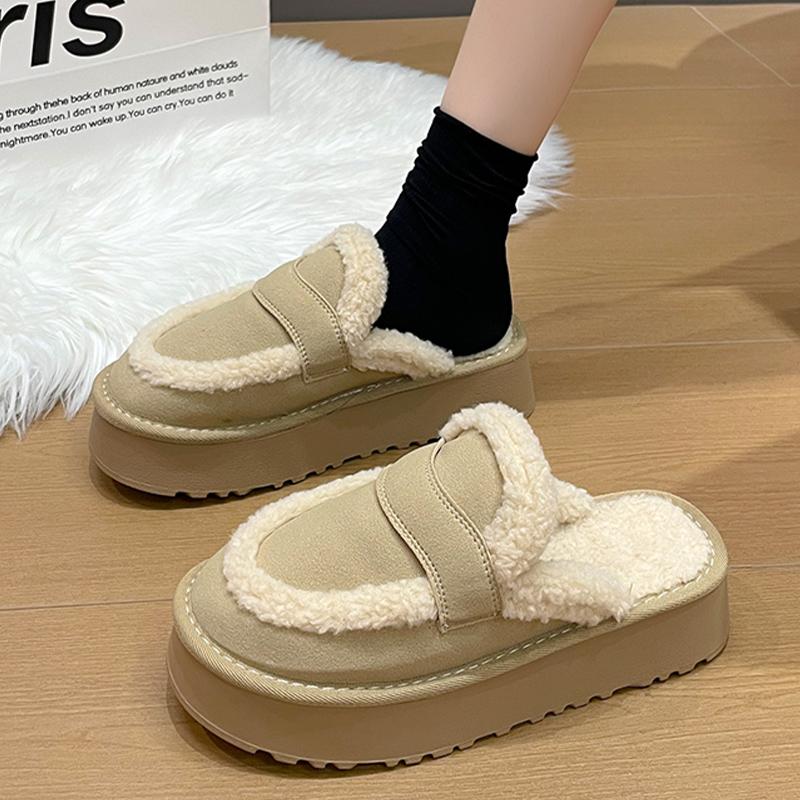 Замшевые балетки женские туфли-мюли меховые хлопковые тапочки на платформе дизайнерские короткие плюшевые зимние повседневные туфли 2024 года тренд теплые женские туфли Zapatos Femme