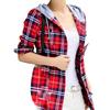 Womens Ladies Long Sleeve Plaid Check Zip Up Casual Hooded Jacket Shirt