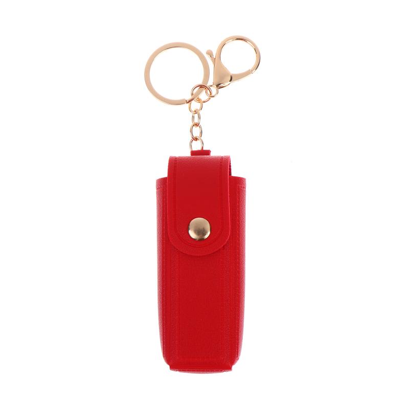 Solid Color Pu Leather Portable Mini Lipstick Pouch Keychain Mirror Pendant Keyring Fashion Storage Bag Women Makeup Accessories