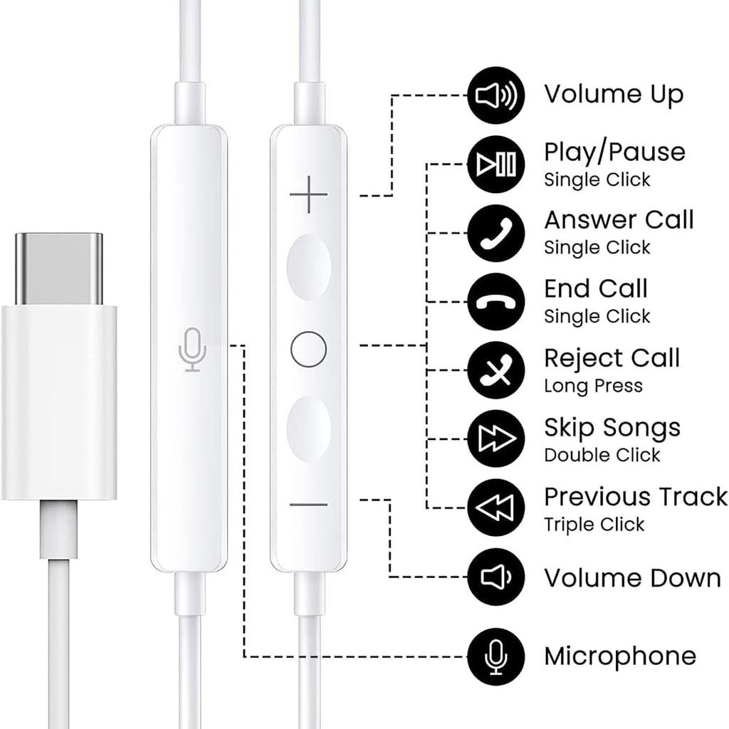 YAOFANG iPhone Wired Type-C Earphones HIFI Sound Noise Isolation Mic Compatible