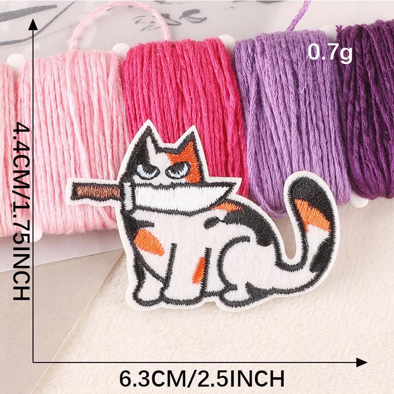 Вышитая этикетка с изображением мультяшного животного, кота, этикетка с изображением значка, аксессуаров для одежды, нашивка для глажки, вышивка, наклейка на ткань