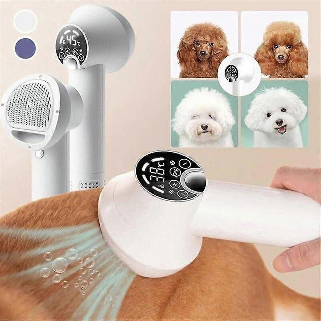 Low Noise Pet Hair Dryer With Slicker Brush, 2 In1 Steam Brush For Dogs