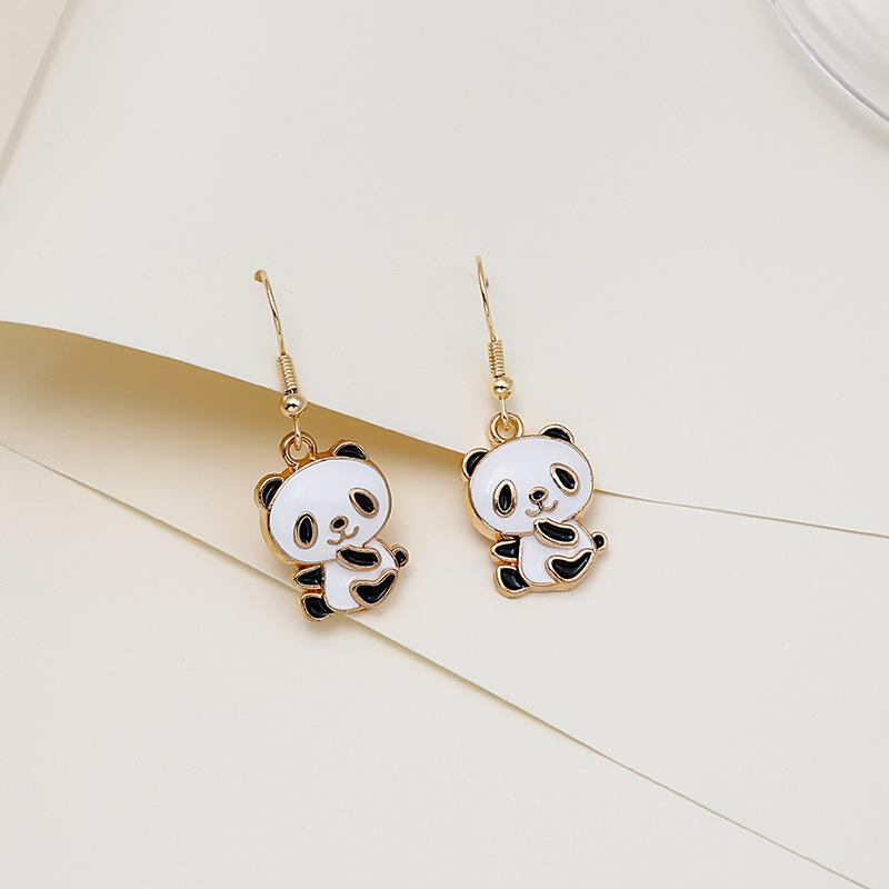 Chinese Style New Red Panda Exquisite Cute Metal Geometric Earrings Pendant Ear Jewelry