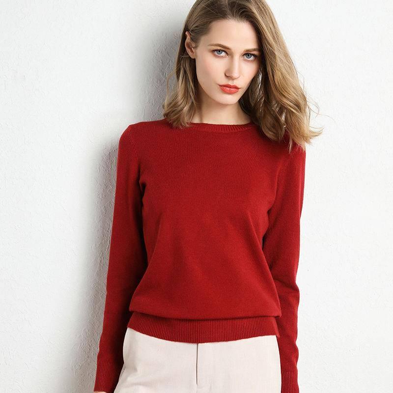 Round Neck Bottoming Shirt Sweater Women Short Long Sleeve Pullover Solid Color Knitted Sweater
