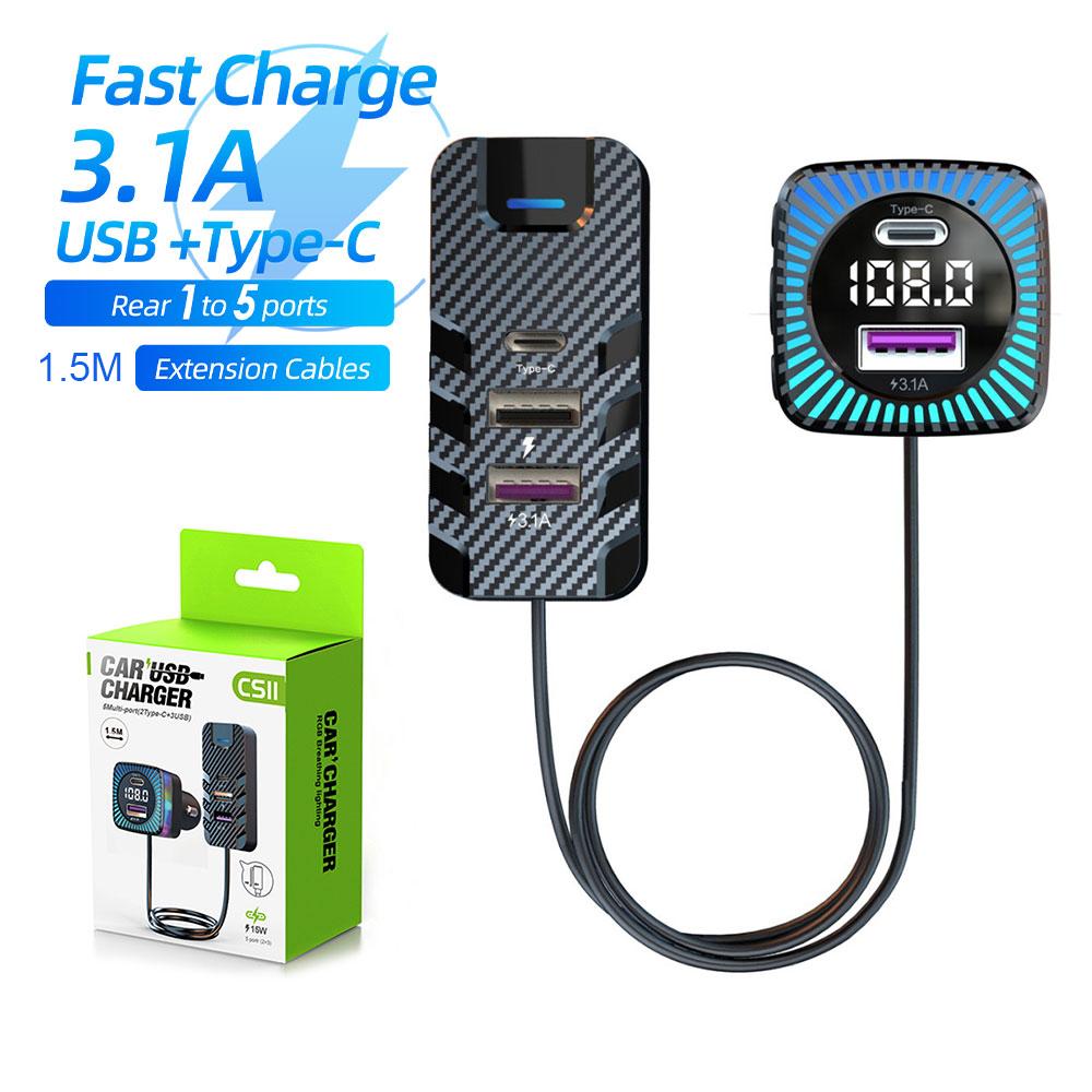 Автомобильный громкоговоритель Bluetooth 5.3 FM-передатчик Автомобильный комплект MP3-модулятор плеер громкоговоритель аудиоприемник с кабелем быстрой зарядки 5 в 1