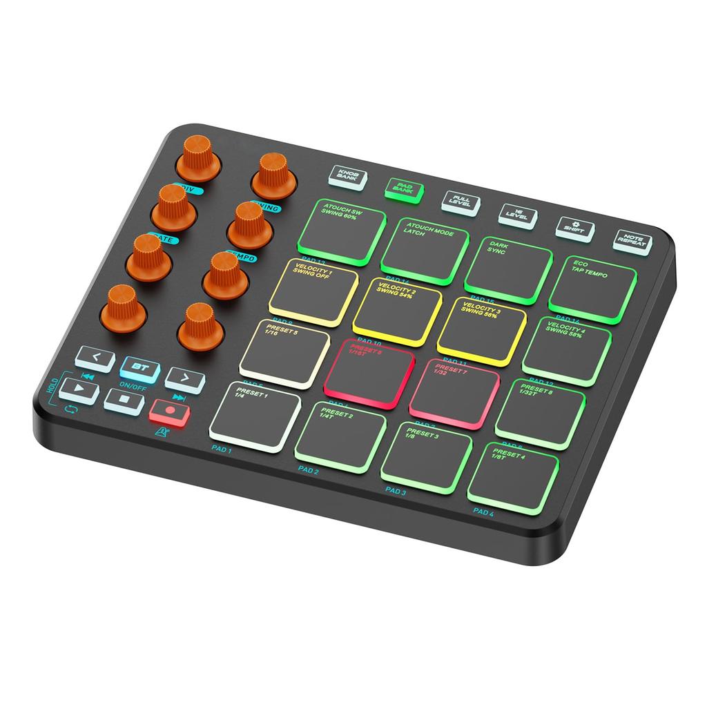 MIDI-контроллер summina, 16 RGB-пэдов, 8 ручек, 6 настраиваемых кнопок, беспроводная перезаряжаемая батарея 2000 мАч, USB MIDI-подключение, для музыкальных продуктов