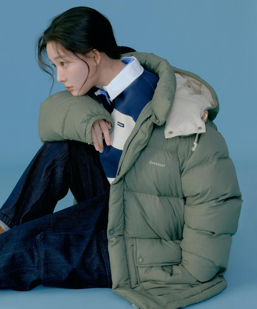 Covernat Detachable Hooded Mid Down Jacket Olive