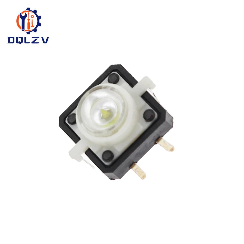 5PCS Reset Button Momentary Switch With Light 12x12x7.3 mm Green Red Yellow Blue White LED Illuminated Tact Switch 12*12*7.3 MM