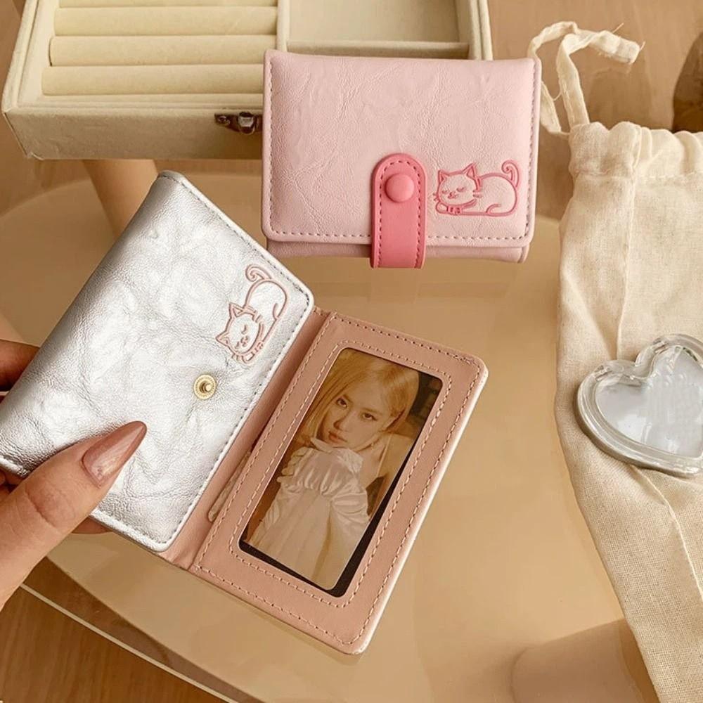 Милый Короткий Кожаный Кошелек PU Кожаный Трехскладной Кошелек Универсальный Кошелек с Принтом Кошки Для Девочек