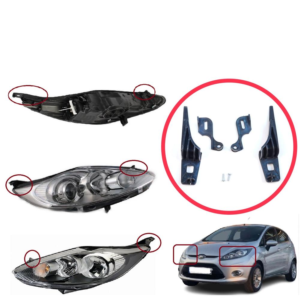 EHL43+EHL44 Headlight Holder Mount Repair Bracket Tab Set Left Right Side for Ford Fiesta MK6 CB1 CCN B299 B409 2008-2013 8A6113W030 8A6113W030