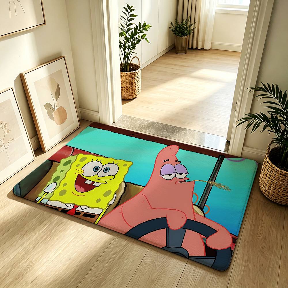 Cute Anime S-Sponge-b-Bobs Carpet Bathroom Anti-slip Mat Door Mat Home Decoration Mat Entrance Door Mat Scratch-resistant Door
