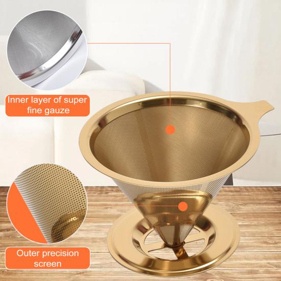 Кофейный фильтр из нержавеющей стали, капельница для кофе, многоразовый безбумажный конусный фильтр для кофе для дома
