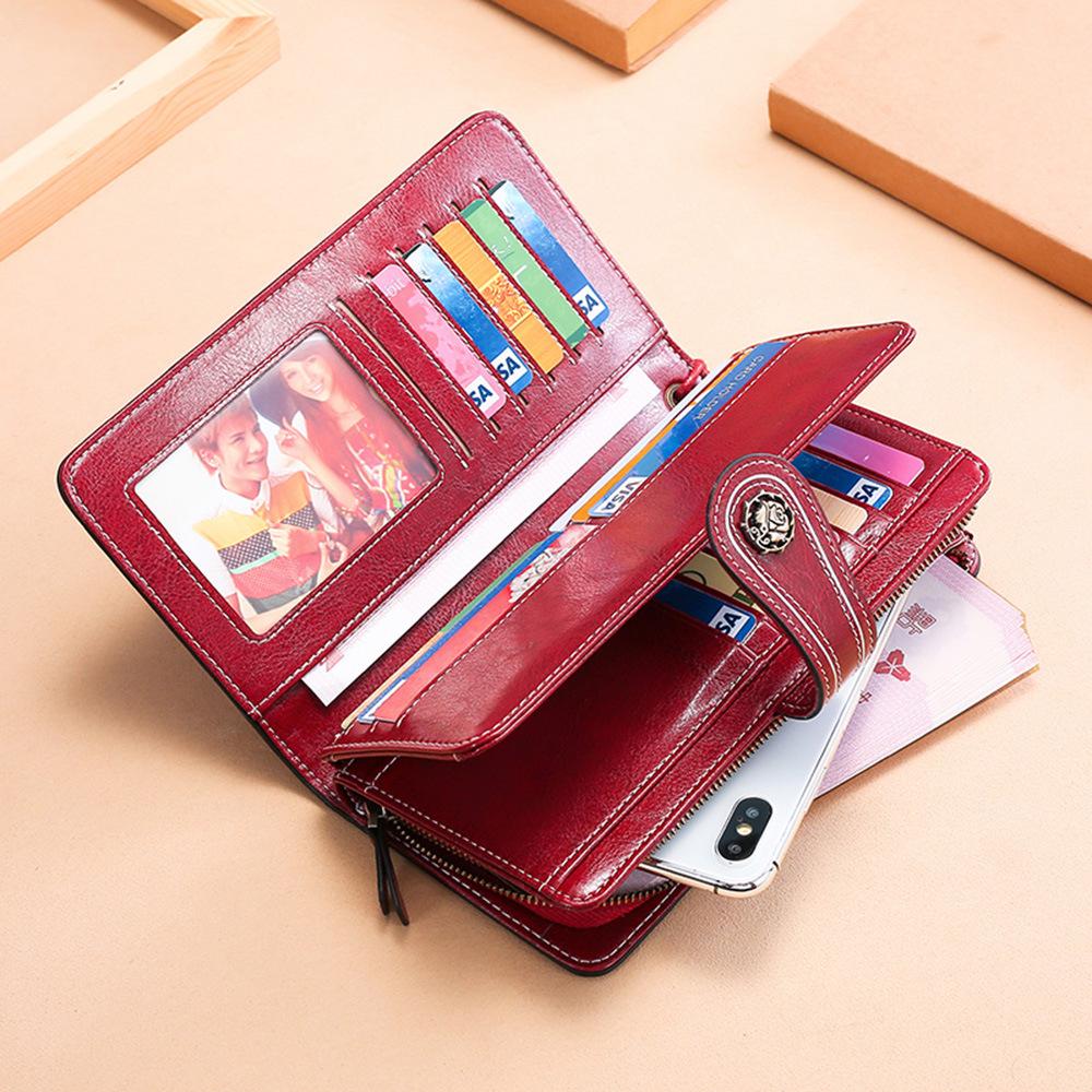 Женский длинный кошелек из натуральной кожи с RFID-меткой и восковой отделкой