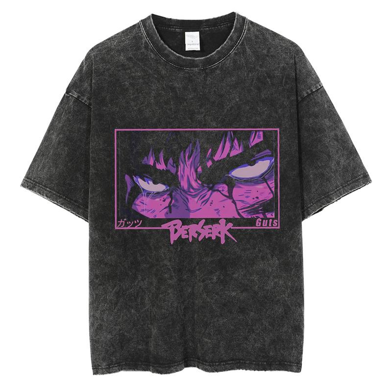 Винтажная футболка с принтом аниме Berserk Guts Graphic Printed Tee для мужчин и женщин, повседневные свободные футболки, высококачественная хлопковая футболка Harajuku для мужчин