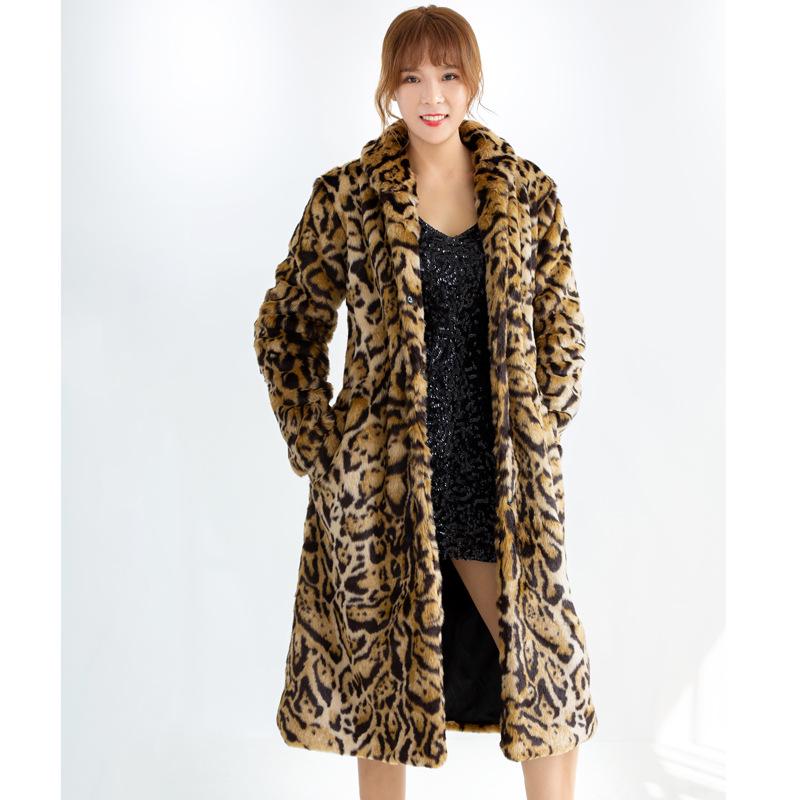 QQs Women Leopard Faux Fur Coats Winter Warm Thick Hooded Jacket Mid-length Imitation Fox Fur Coat Young Coat Winter Women's Retro Fashion