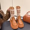 Женские ботинки-письма на толстой подошве, новые ковбойские, для отпуска, увеличивающие рост и стройнящие, средней высоты, рыцарские, ботинки Мартин