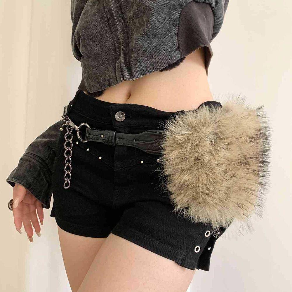 Rivet Furry Fur Belt PU Leather Plush Belt Vintage Y2K Waistband Jeans Decor