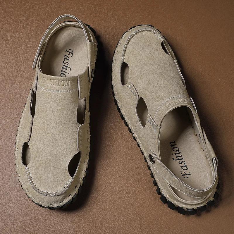 Модные мужские сандалии ручной работы в римском стиле, кожаные пляжные туфли для мужчин, дышащая летняя повседневная обувь для отдыха на открытом воздухе, мужские сандалии, шлепанцы