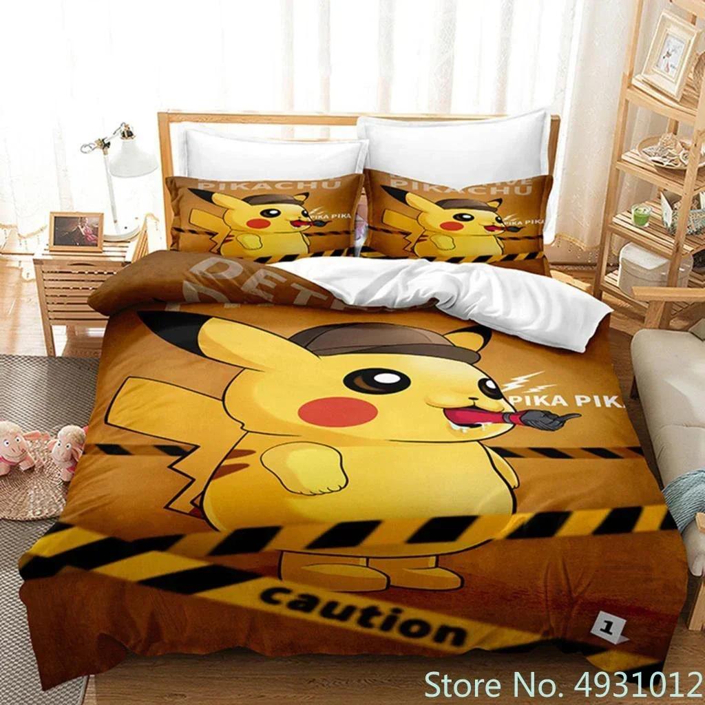 3D Anime Pikachu Bedding Set Duvet Cover Quilt Cover Pillowcase Double Queen King Size Baby Child Kids Bedroom Home Textile