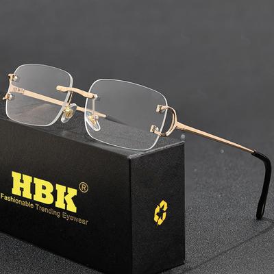 HBK Ретро Без ободка Маленькие Солнцезащитные Очки Женские Металлическая Прямоугольная Золотая Рамка Фирменный Дизайн Мужские Очки для Вождения Путешествий Пляжа Защита от УФ-лучей UV400