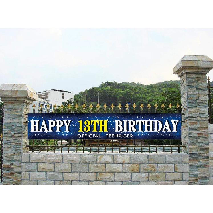 Large Blue Happy 13th Birthday Banner, Huge Teenager Sign, 13th Bday Sign for Yard Garden, 13 Year Old Blue Birthday Party,13 Bday Party Photo