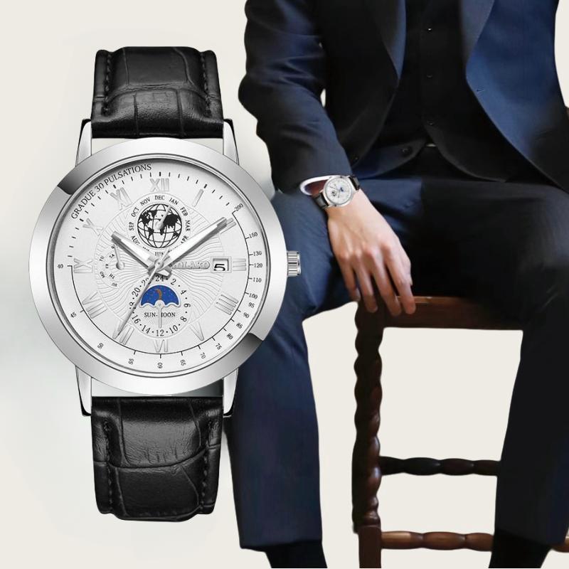 5pc New Men's Quartz Watch Luxury Week Date Display Fashion Men's Watch Include Bracelet Box for Any Scene