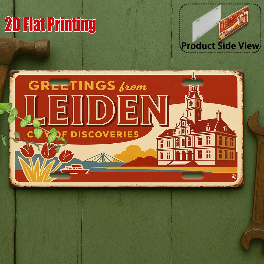D Flatpc Vintage Metal Sign Outdoor Plaque Wall Decor xcm Leiden Cityscape Exploration Aluminum Sign Suitable
