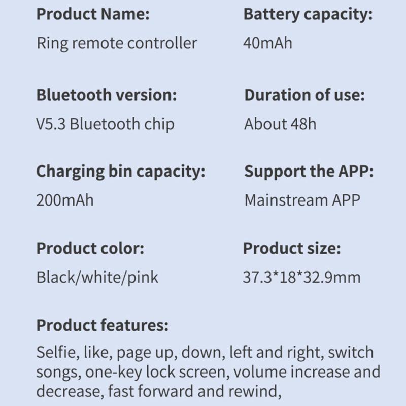 Remote Control Ring Bluetooth-compatible Photo Turning Page Controller Tiktok Wireless Mobile Selfie