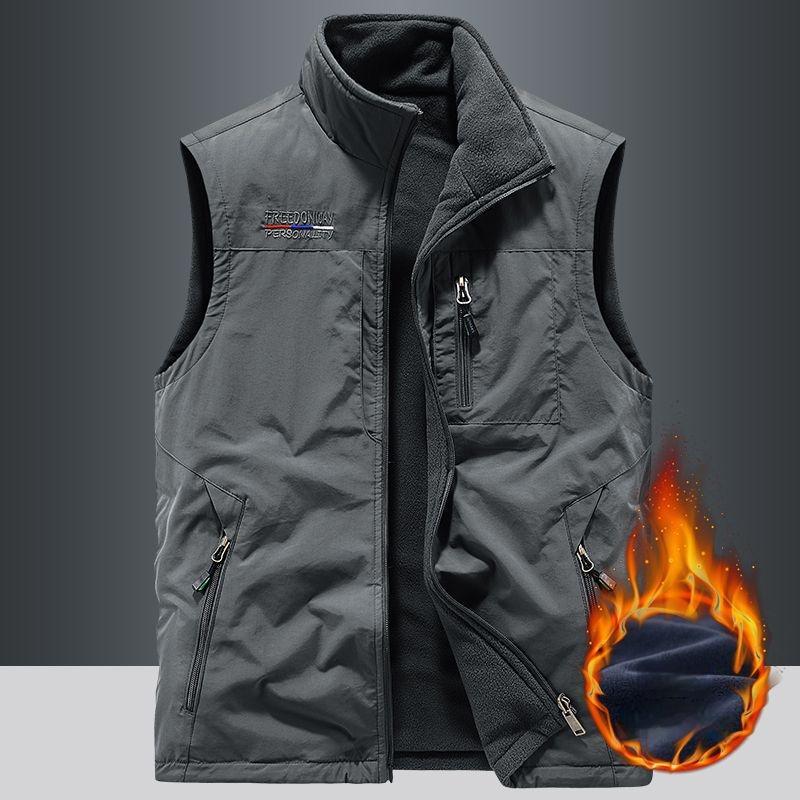Autumn and Winter Men's Vest Outdoor Multi-pocket Stand-up Collar Casual All-match Loose Warm Double-sided Wear