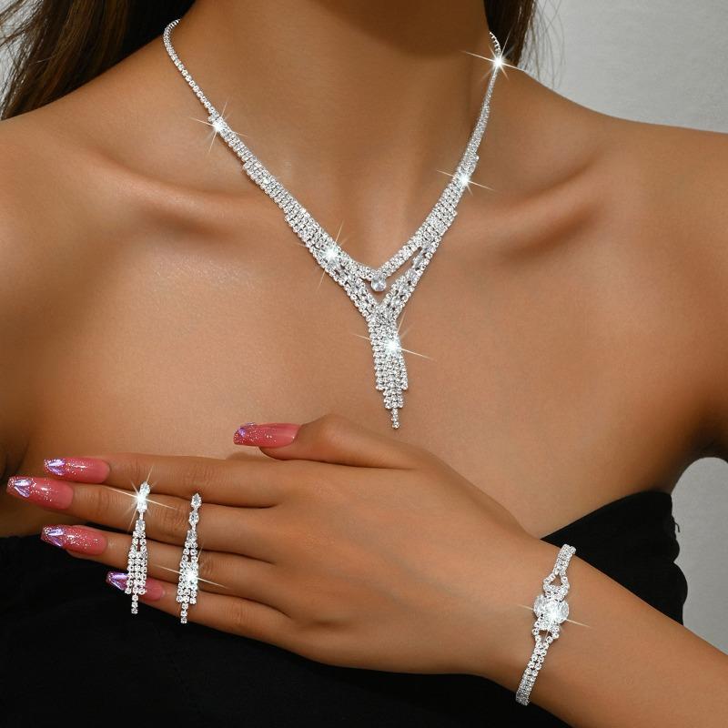 BLINGBAY женский комплект ювелирных изделий, милые романтические свадебные аксессуары, стразы, элегантное ожерелье, браслет, серьги, комплект женских современных ювелирных украшений, подарок
