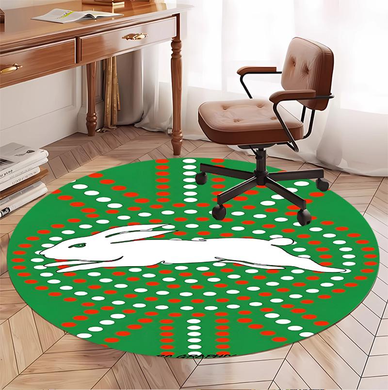 South Sydney Rabbitohs Pattern Round Rug, Indoor/Outdoor Mat, for Picnic, Gameroom, Bedroom, Office, Living Room, Home Decor Carpet, Birthday Gift