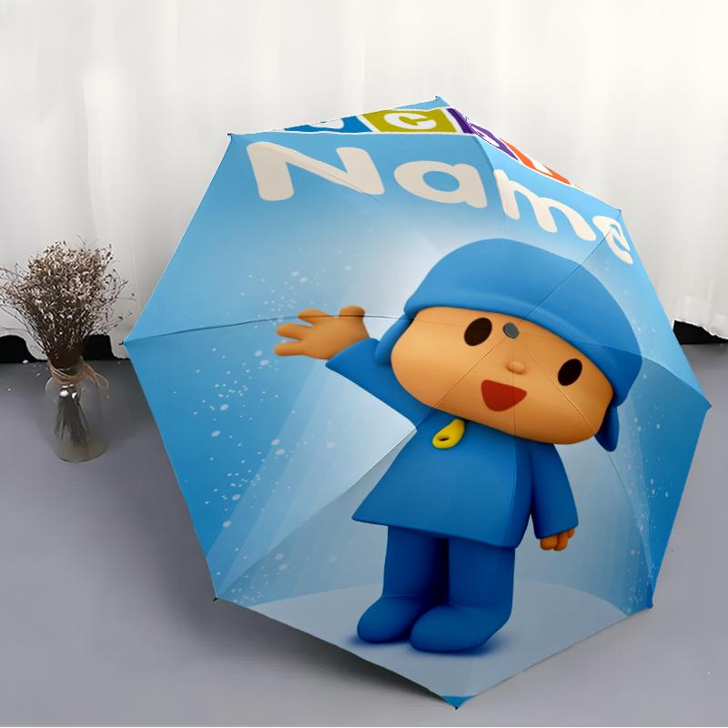 Custom Name Pocoyo Theme Automatic Umbrella, Lightweight & Portable, 8 Rib, Perfect for Outdoor Travel, Birthdays, Christmas, Gifts.
