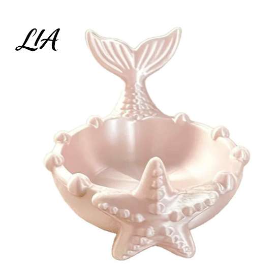 Mermaid Jewelry Dish 3D Printed Tail Trinket Dish, Ocean Theme Tray, Decorative Storage Plate Ring Earring Holder for Vanity Table Entryway,