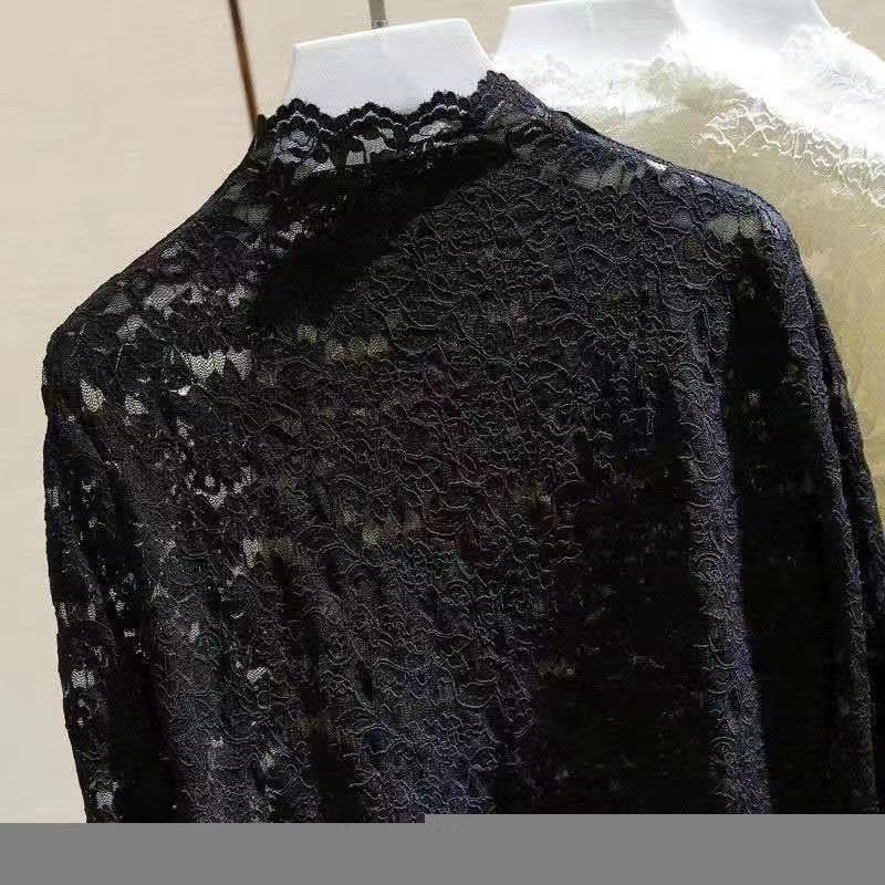 Топ с длинными рукавами из кружевной сетки и высоким воротником — модный стиль осень/зима для женщин
