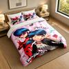 Soft Bedding Set Miraculous Ladybug Pattern, 1 Duvet Cover plus 2 Pillowcases Stylish Bedroom Home Textile