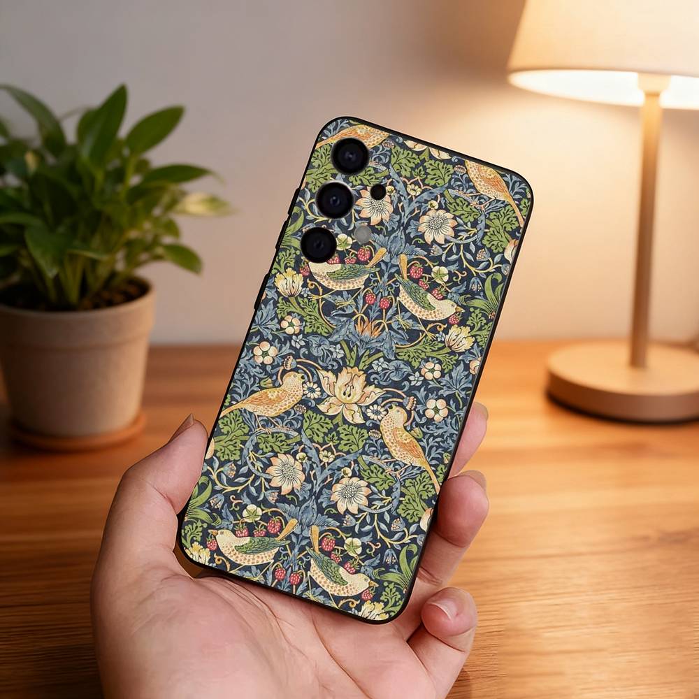 William Morris Black Cover Phone Case For Samsung S26,S25,S24,S21,S22,S23,S30,Ultra,S20,Plus,Fe,Lite,5G