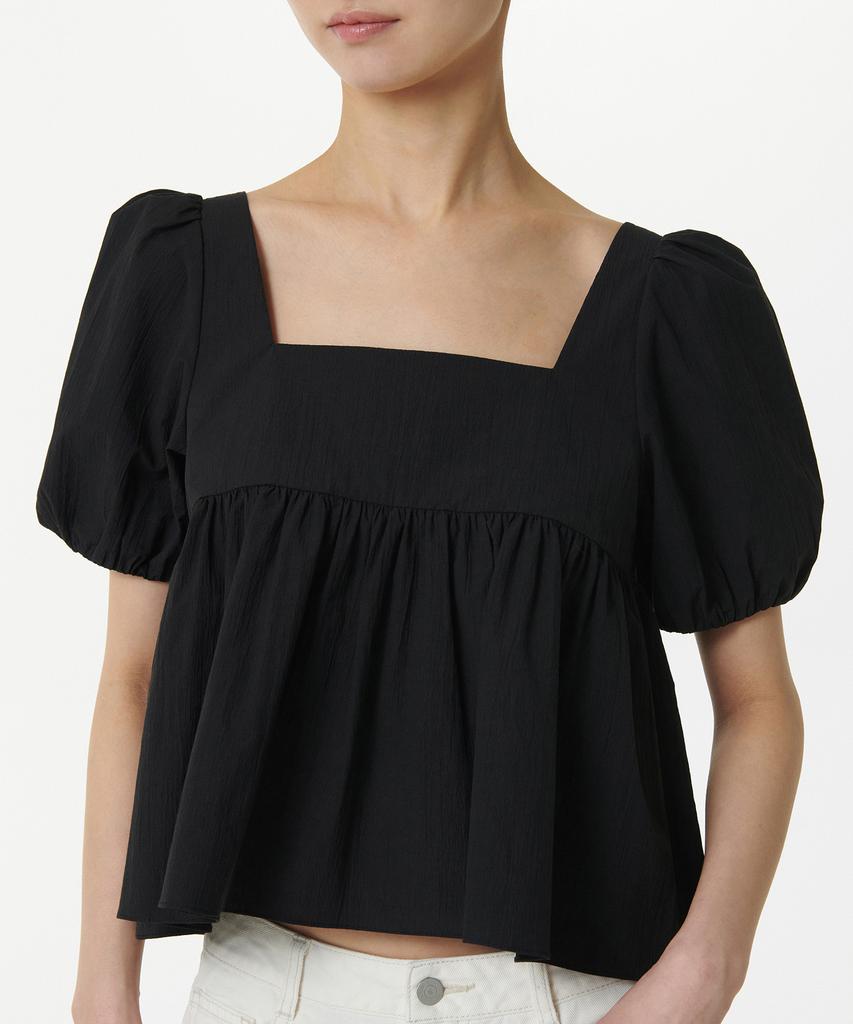 MUSINSA STANDARD WOMAN Women'S Crinkle Puff Sleeve Peplum Blouse [Black]