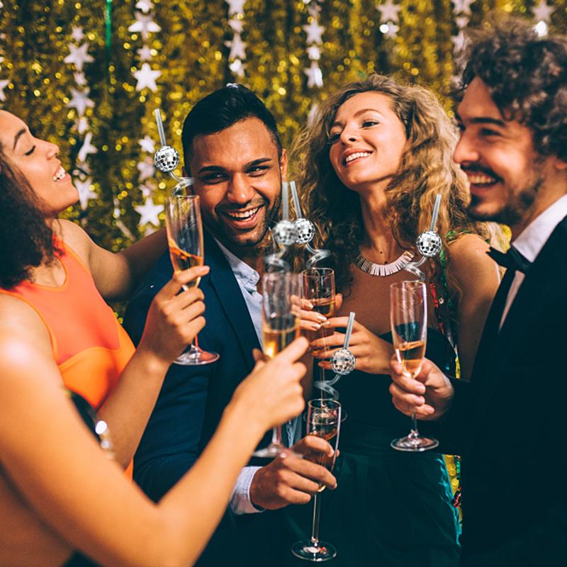 6pcs Mirror Disco Ball Straws 70s Disco Party Decoration Birthday Wedding Bachelorette Hen Party Supply Cocktail Drinking Straw